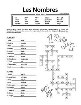Les Nombres - French Numbers 1-20 Crossword Word Search 2 Puzzle Set