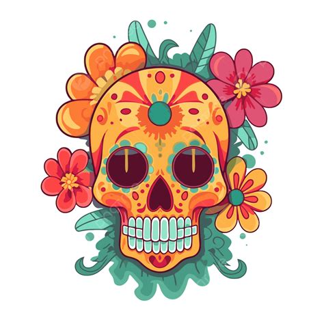 รูปdia De Los Muertos Flower Clipart กะโหลกเม็กซิกันสีสันสดใสพร้อม