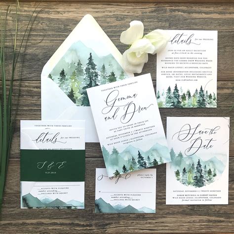 Rustic Mountain Forest Watercolor Wedding Invitations 217 By Dreamingin