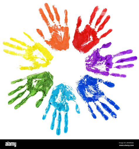 Rainbow Color Hands Print In Circle On White Background Isolated
