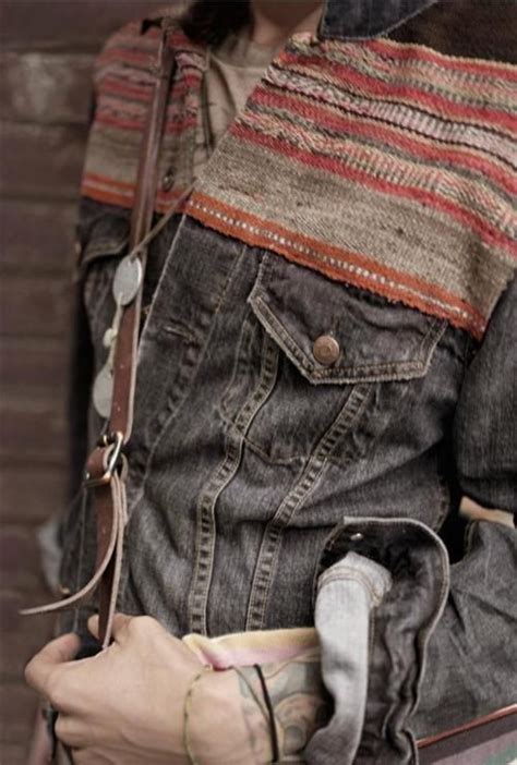 Boho Inspired Native Pattern Mixed With Denim For Mens