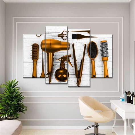 Golden Cut Multi Panel Canvas Wall Art Salon Interior Design Salon