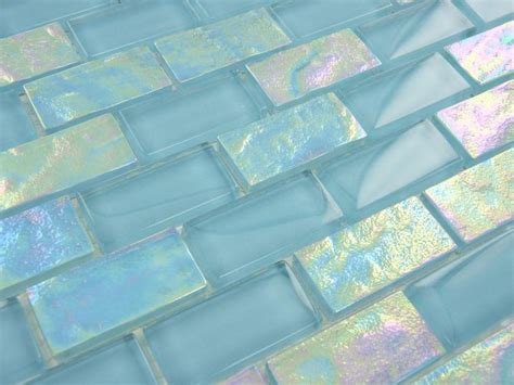 Oceanic 1x2 Aqua Glossy And Iridescent Glass Tile Iridescent Glass Tiles Aqua Glass Tiles