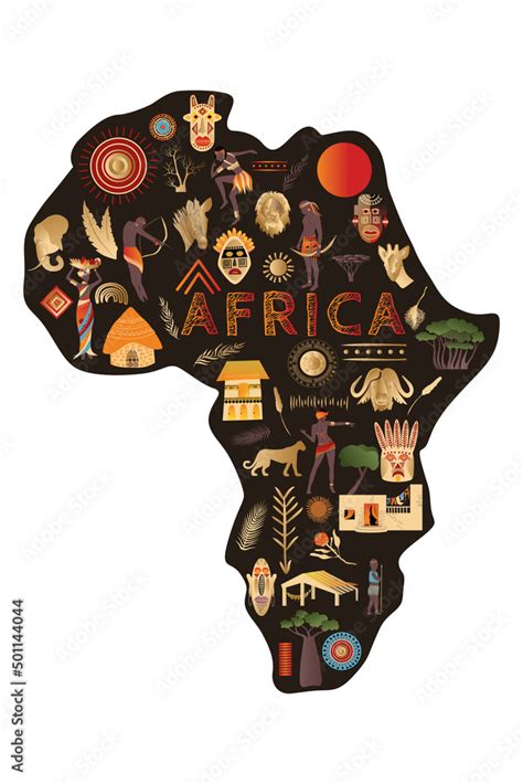 Continent Africa With Patterns Vector Illustration Elements For