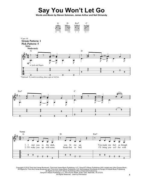 G d just say you won't let go. Tablature guitare Say You Won't Let Go de James Arthur ...