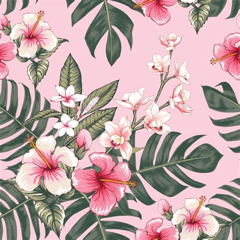 Seamless Floral Pattern Pink Hibiscus 1186645 Vector Art