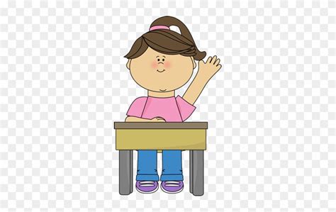 School Girl Raising Hand Clip Art Cartoon Boy Sitting At