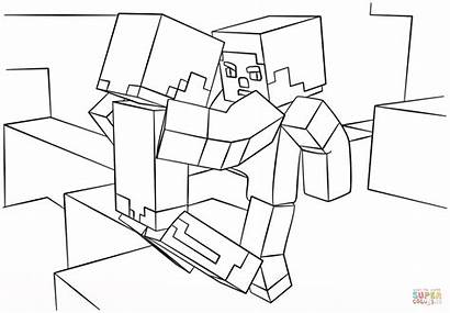Minecraft Coloring Scene Ausmalbilder Coloriage Drawing Fight