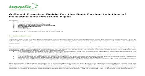 A Good Practice Guide For The Butt Fusion Jointing Of Polyethylene