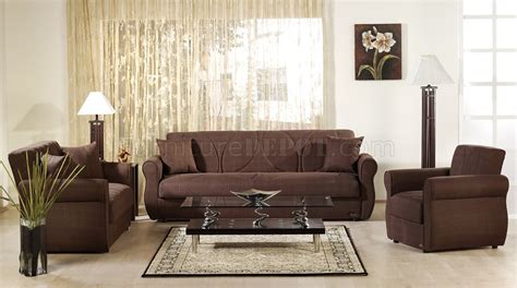 Contemporary Brown Microfiber Living Room Wstorage Sleeper Sofa