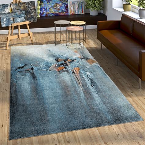 Mit einem blauen teppich können sie eine kühle atmosphäre schaffen. Teppich Ã lgemälde Stil Blau Grau | Teppich.de