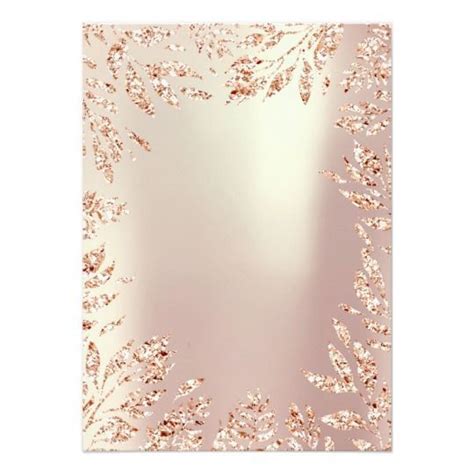 Pink Rose Gold Glitter Leafs Floral Frame Pearly Invitation Zazzle