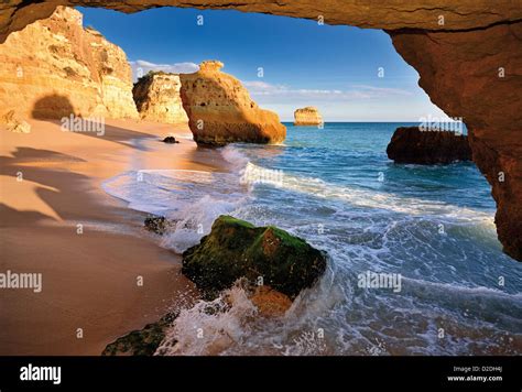 Portugal Algarve Cave View To Beach Praia Da Marinha Near Benagil