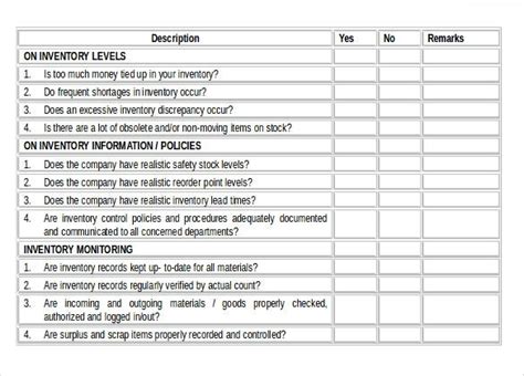 Create an effective inspection checklist to ensure that all areas have been properly inspected with our examples of inspection checklist. Inventory Checklist Template - 26+ Free Word, Excel, PDF Documents Download | Free & Premium ...