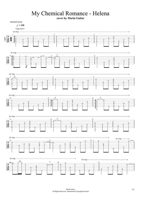 My Chemical Romance Helena Fingerstyle Sheets By Marin Guitar