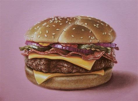 Finishing touches complete a pencil drawing of your picture artist in a hat get your picture hand drawn by a street artist on a bridge coloured pencils. Hamburger (2015) | Food painting, Food drawing, Food