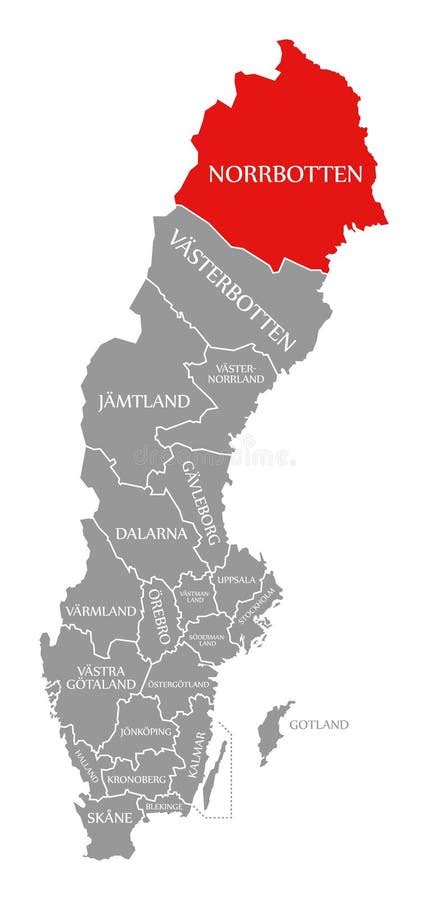 Norrbotten Red Highlighted In Map Of Sweden Stock Illustration