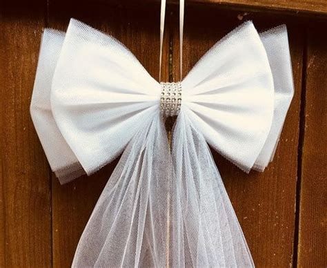 Wedding Pew Bows White Tulle Pew Bow Aisle Decor Bridal Shower Decor