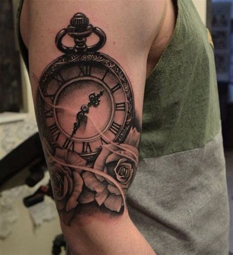 Relistic Pocket Watch And Rose Tattoo 100 Awesome Watch Tattoo Designs