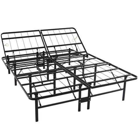 Adjustable Platform Metal Bed Frame No Box Spring Mattress Foundation Queen