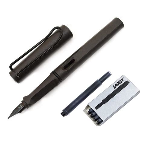 Lamy Safari Fountain Pen Medium Nib 5 Black Ink Cartridges Matte
