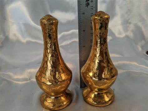 Vintage Genie Bottle Style Weeping Gold Salt And Pepper Shakers 5 Mid