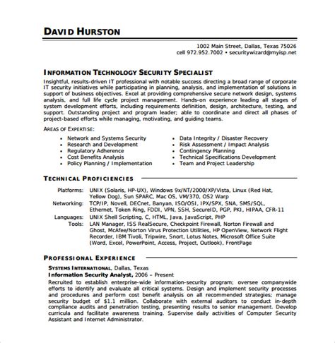 Cyber Security Resume Template Word