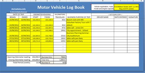 Motor Vehicle Log Book Template Ewriting