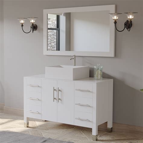 48 Modern White Wood And Porcelain Single Vessel Bathroom Vanity Set