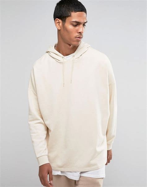 Image 1 Of Asos Super Oversized Longline Hoodie In Beige Hoodies