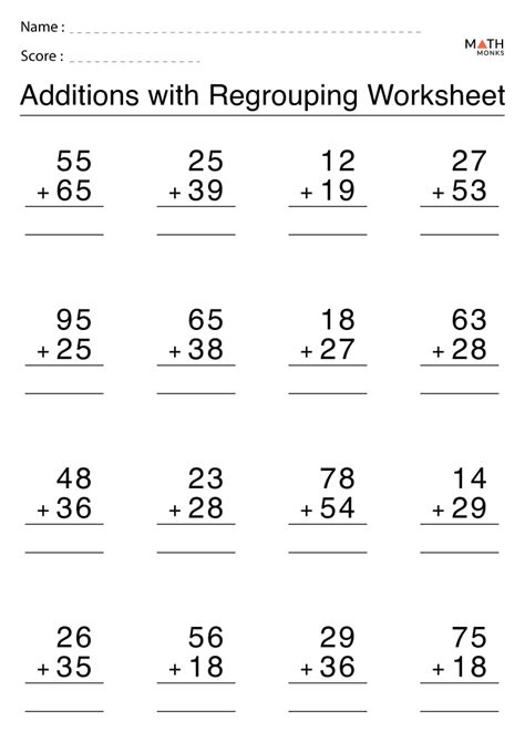 Double Digit Addition With Regrouping Worksheet Pack 73e
