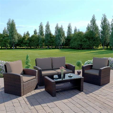 New Algarve Rattan Outdoor Garden Patioconservatory 4 Seater Sofa And