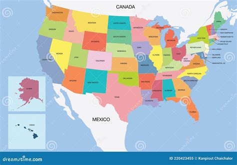 mapa de estados unidos de américa colorido mapa de estados unidos con estados y ciudad capital