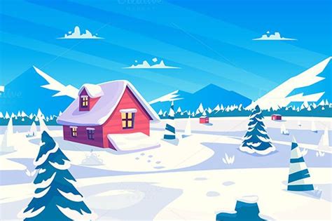 Snow Landscape Cartoon Illustration Landscape Silhouette Christmas