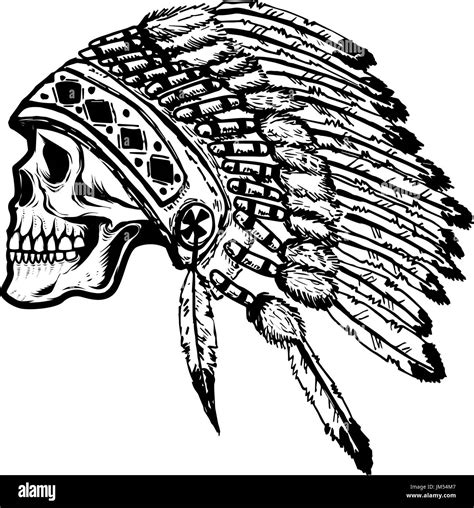 Skull In Native American Indian Chief Headdress Design Element For