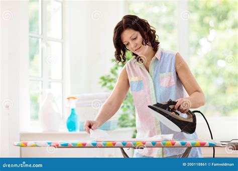 Woman Ironing Clothes Home Chores Stock Image Image Of Board