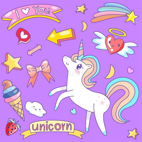 Unicorn Set For Sticker Postcard Invitation Vector Illustration