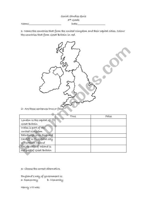 The United Kingdom Quiz Esl Worksheet By Etche