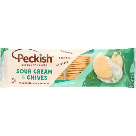 Peckish Sour Cream And Chives Rice Crackers 90g Kiwi Kitchen