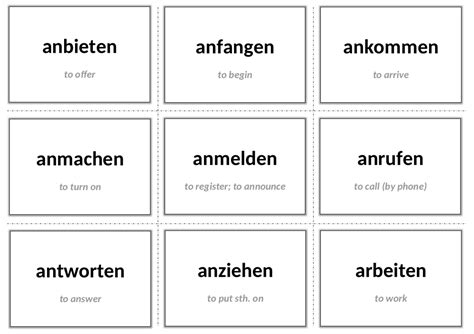 German Printable Flashcards 200 Most Common Verbs Etsy México