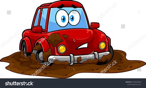 Funny Red Car Cartoon Character Stuck Stock Vector Royalty Free