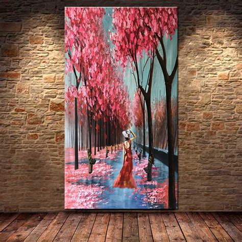 Buy Large Size Hand Painted Abstract Pink Flower Tree