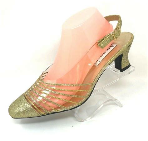 Amanda Womens Gold Cancun Slingback Sandal Heels Shoes Clear Glitter
