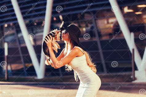 Glamour Blonde Kissing Puppy Stock Image Image Of Bonding