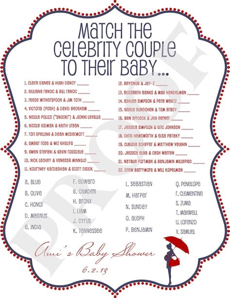 Printable Celebrity Baby Shower Game Jpeg File By Poshpapetiere
