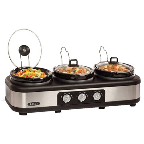 Bella Stainless Steel Triple Slow Cooker And Buffet Server 3 X15 Qt