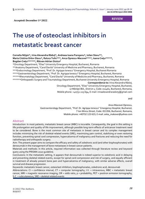Pdf The Use Of Osteoclast Inhibitors In Metastatic Breast Cancer