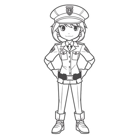 With A Police Girl Coloring Pages Outline Sketch Drawing Vector Wing