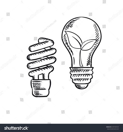 Sketch Fluorescent Energy Saving Light Bulb Stock Vector Royalty Free