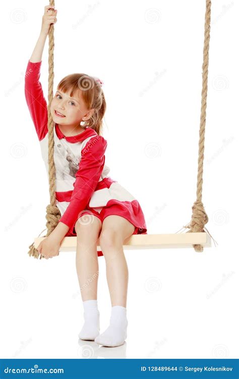 Little Girl Swinging On A Swing Stock Photo Image Of Little Outside
